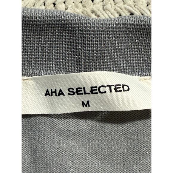 Aha Selected Ice Silk Polo Short Sleeves Shirt Knit Size Medium Gray Y2K Stretch - Picture 4 of 8